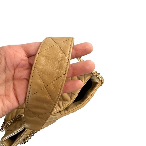 CHANEL Authentic Calfskin Leather Quilted Chain Tote Tan Medium - Picture 6 of 16